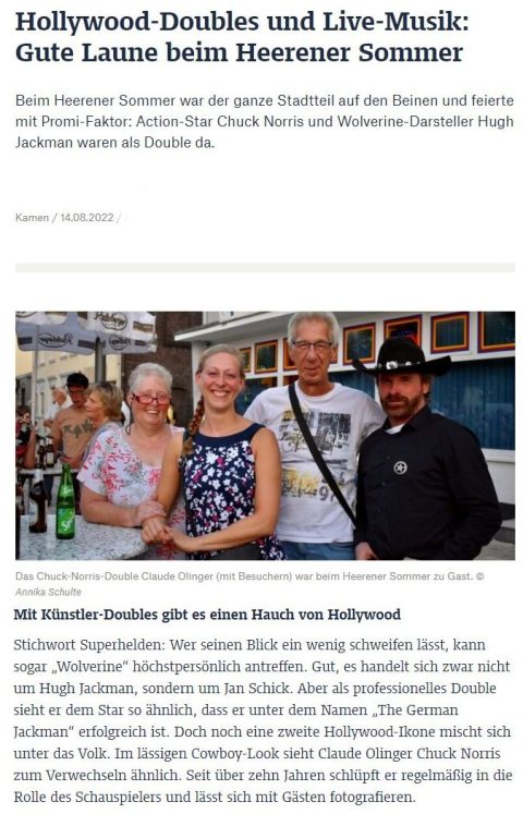 Das Offizielle Chuck Norris Double wird fürs Heerener Sommerfest gebucht.