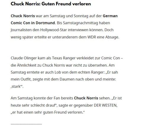 Chuck Norris Double im Gespräch mit der Zeitung DERWESTEN